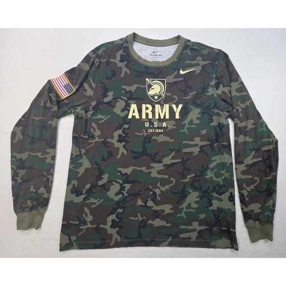 US Army Black Knights Nike Camo Shirt Mens L Flag Patch Long Sleeve - Picture 2 of 8